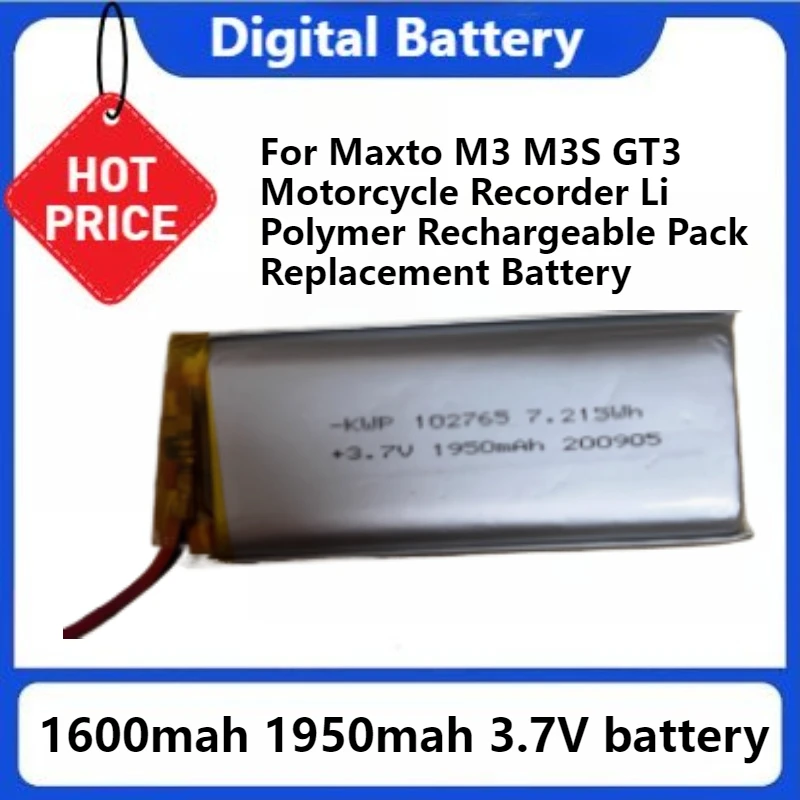 

1950mAh Battery For Maxto M3 M3S GT3 Motorcycle Recorder Li Polymer Rechargeable Pack Replacement Battery