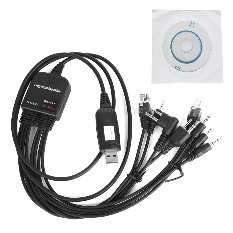 8 in 1 USB Programming Cable,USB Programming Cable with 8pcs Different Connectors for Multiple Radios Walkie Talkie