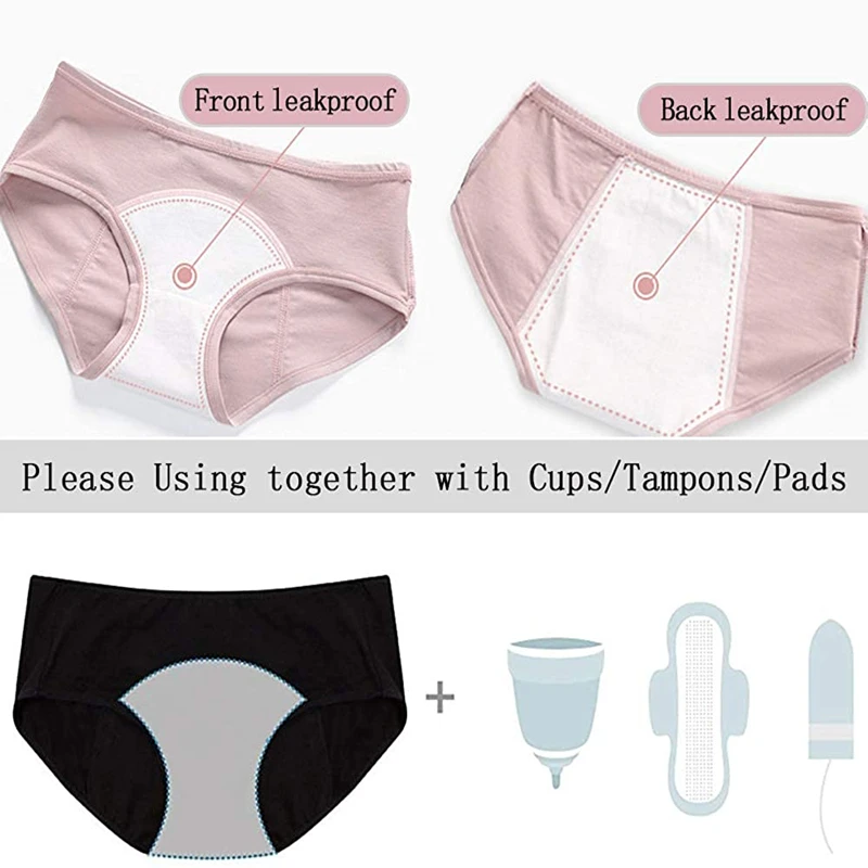 Bragas menstruales de algodón para mujer, ropa interior de talla grande a prueba de fugas, transpirable, impermeable, de cintura alta