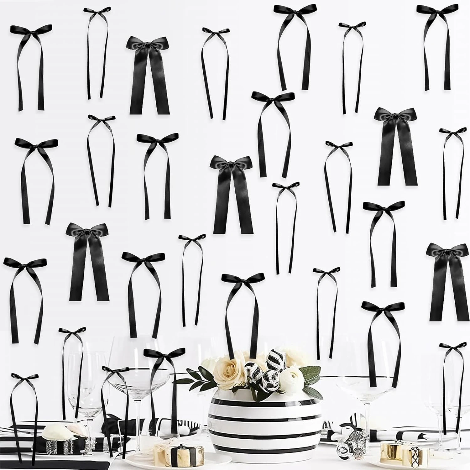 

45Pcs Black Bow Wall Decor DIY Bows Photo Backdrop for Birthday Baby Shower Bridal Shower Wedding Party Room Bedroom Decor