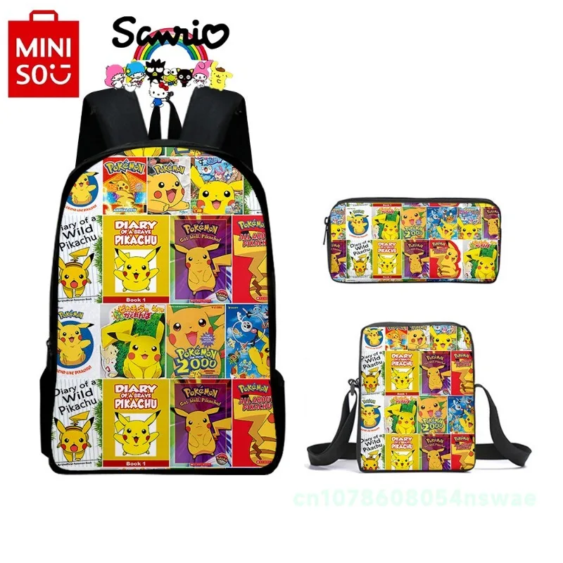 Miniso Pikachu New Student Backpack Fashionable High Quality 3-Piece Set Boys' Backpack Cartoon Large Capacity Boys' Backpack