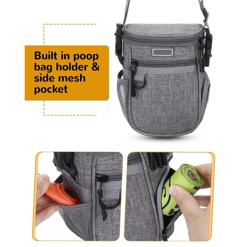 Benepaw Durable Dog Treat Bag Waterproof Adjustable Built-in Poop Bag Dispenser Pet Treat Pouch For Training Traveling Walking