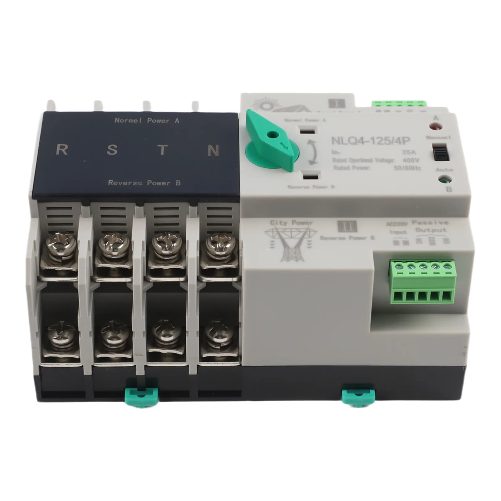 Dual Power Automatic Transfer Switch 4P400V with Compact DIN Rail Mounting and Photovoltaic/Municipal Electricity Compatibility