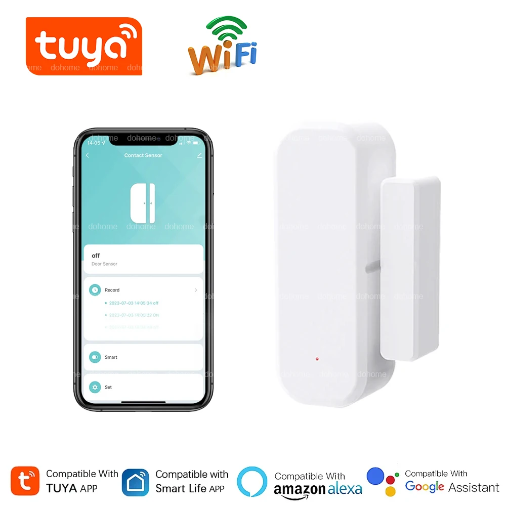 

Wifi Door Sensor Tuya APP Window Entry Sensor Security Burglar Alarm Smart Life Magnetic Works With Alexa Google Remote Viewing