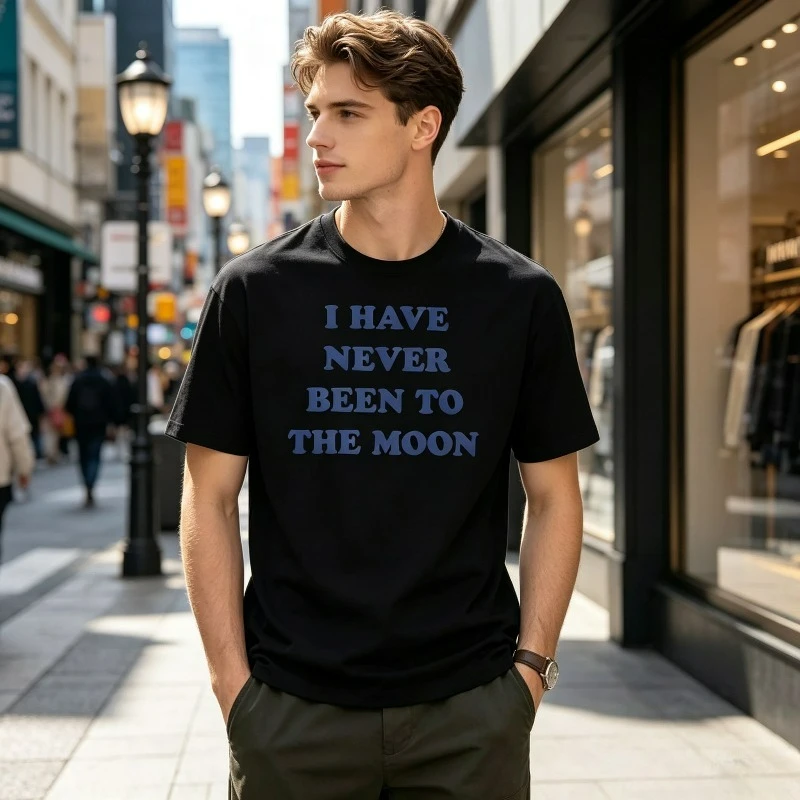 Men Streetwear T-Shirt I HAVE NEVER BEEN TO THE MOON Print CAT GPT Cat Graphic Casual Street Tee