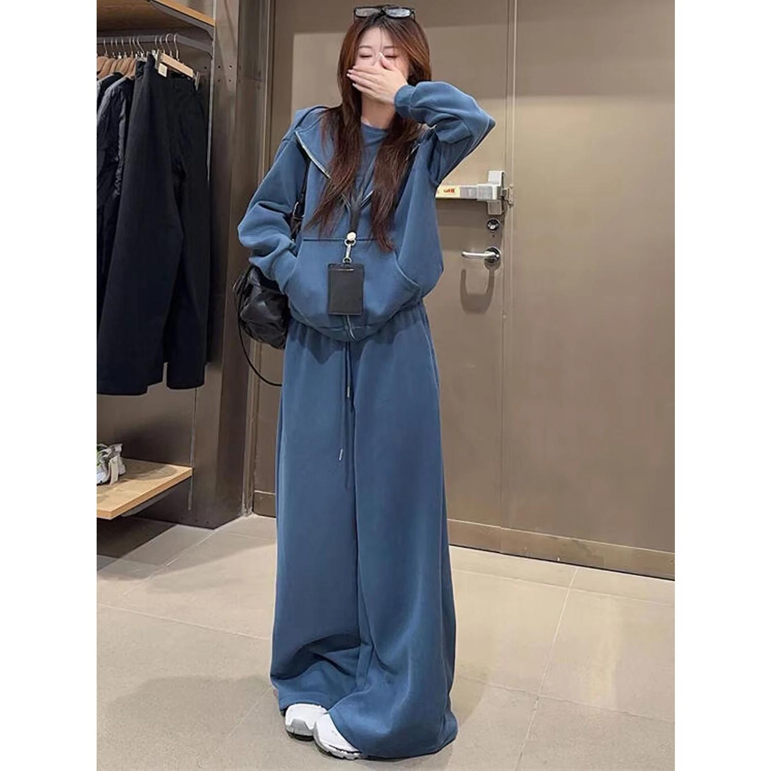 Women's Sportswear Set Casual Cotton-like Diagonal Stripe 250g Spring Autumn Fashion Outerwear Long Pants Two-piece Set