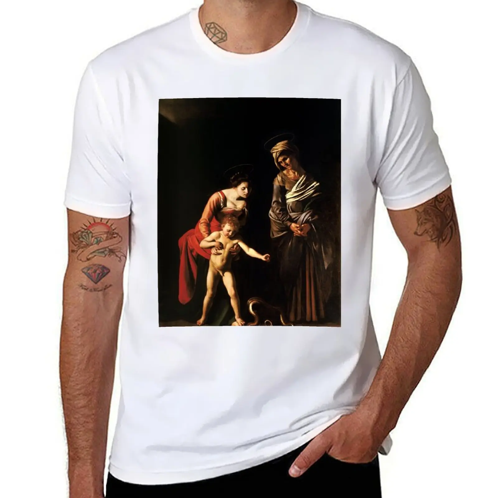 

High Resolution Caravaggio Madonna And Child With Saint Anne 1606 T-Shirt Soft Touch Basic Cotton T-Shirt