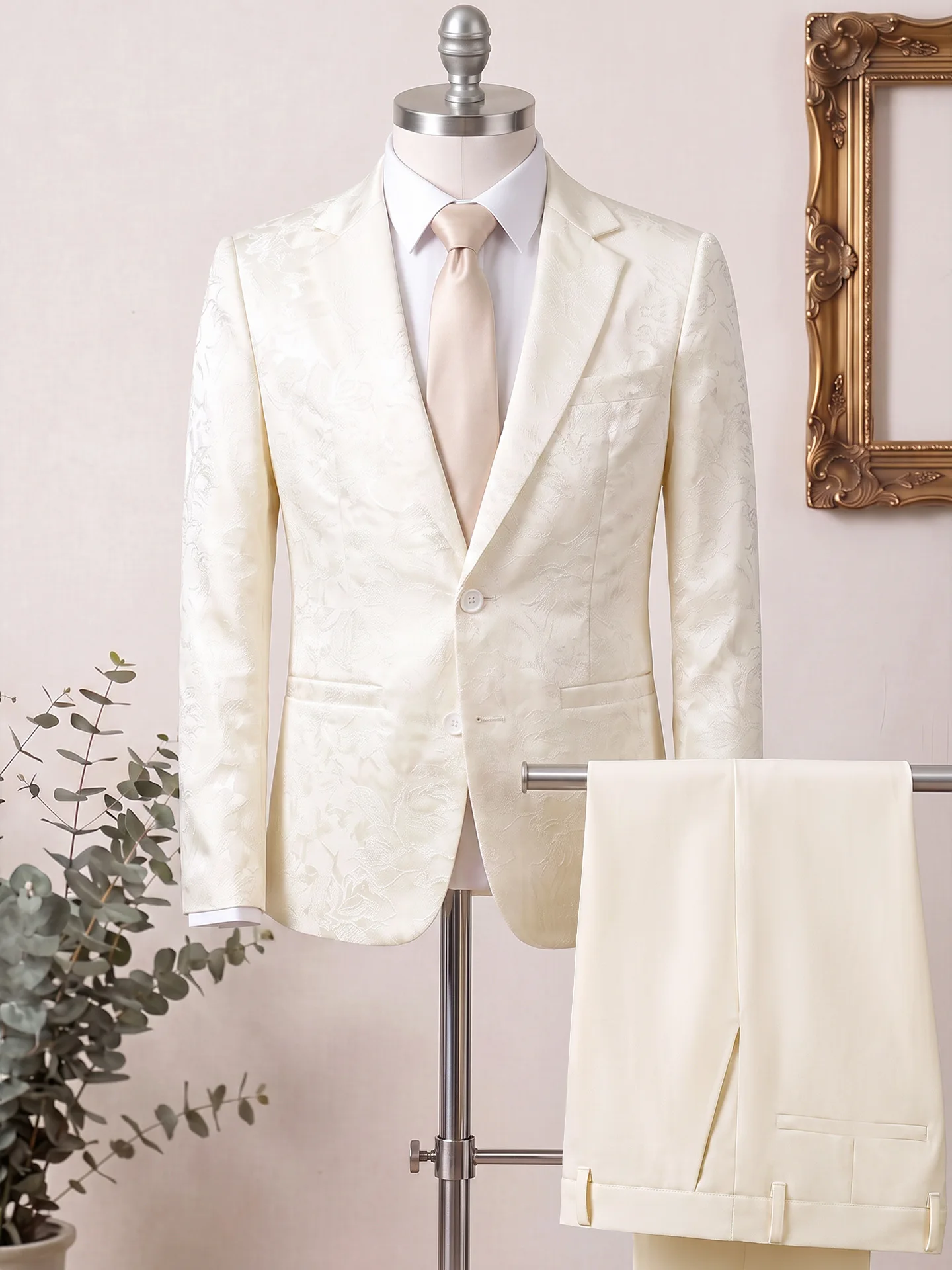 2026 Europe, America, Men's Dark Pattern Jacquard Light Business Suit Men's Wedding Banquet Groom