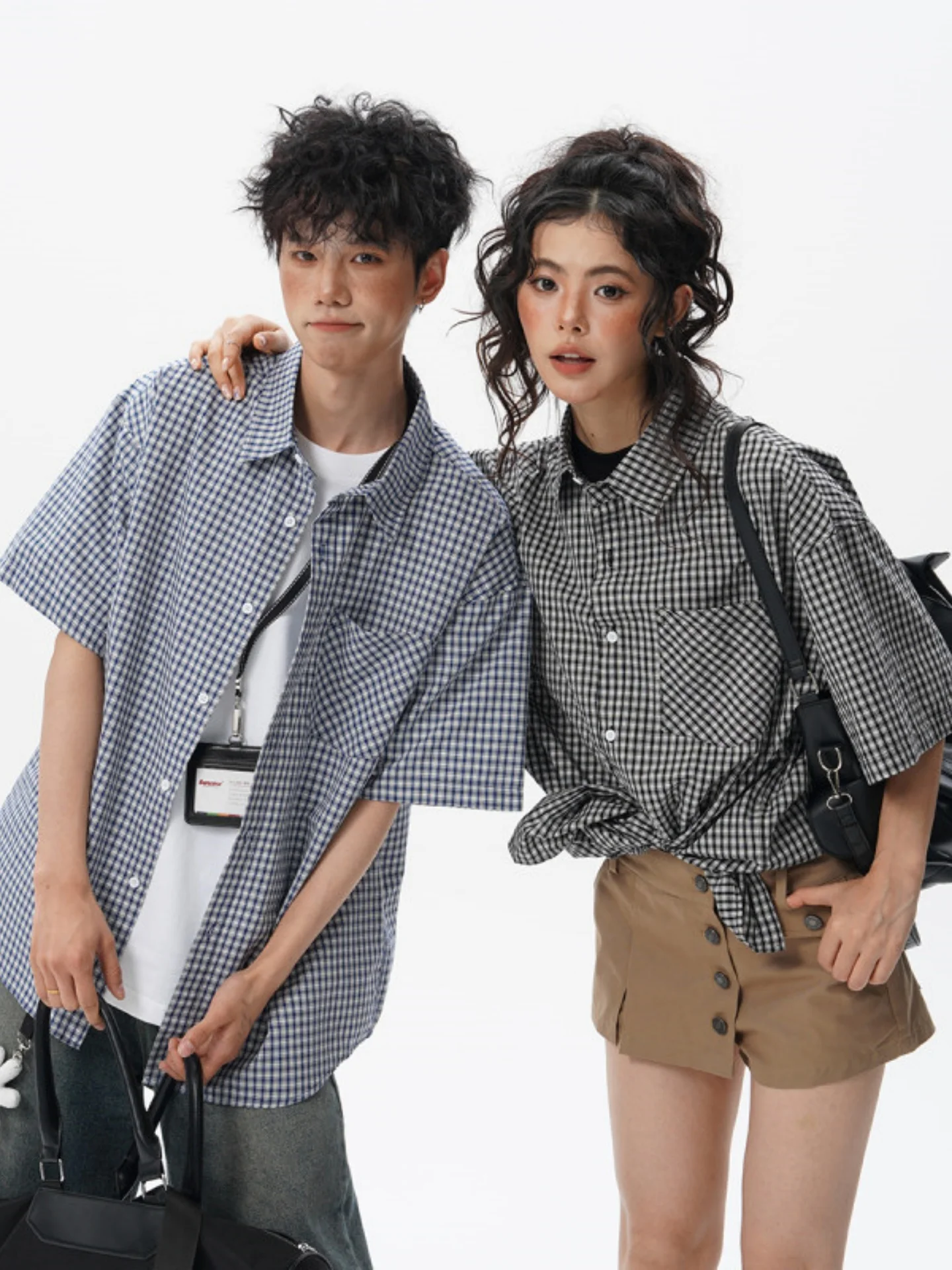 

Vintage Plaid ort Sve Men's irt Summer Thin Sun Protection Slim Fit Casual Sle College Theme Couple Outerwear