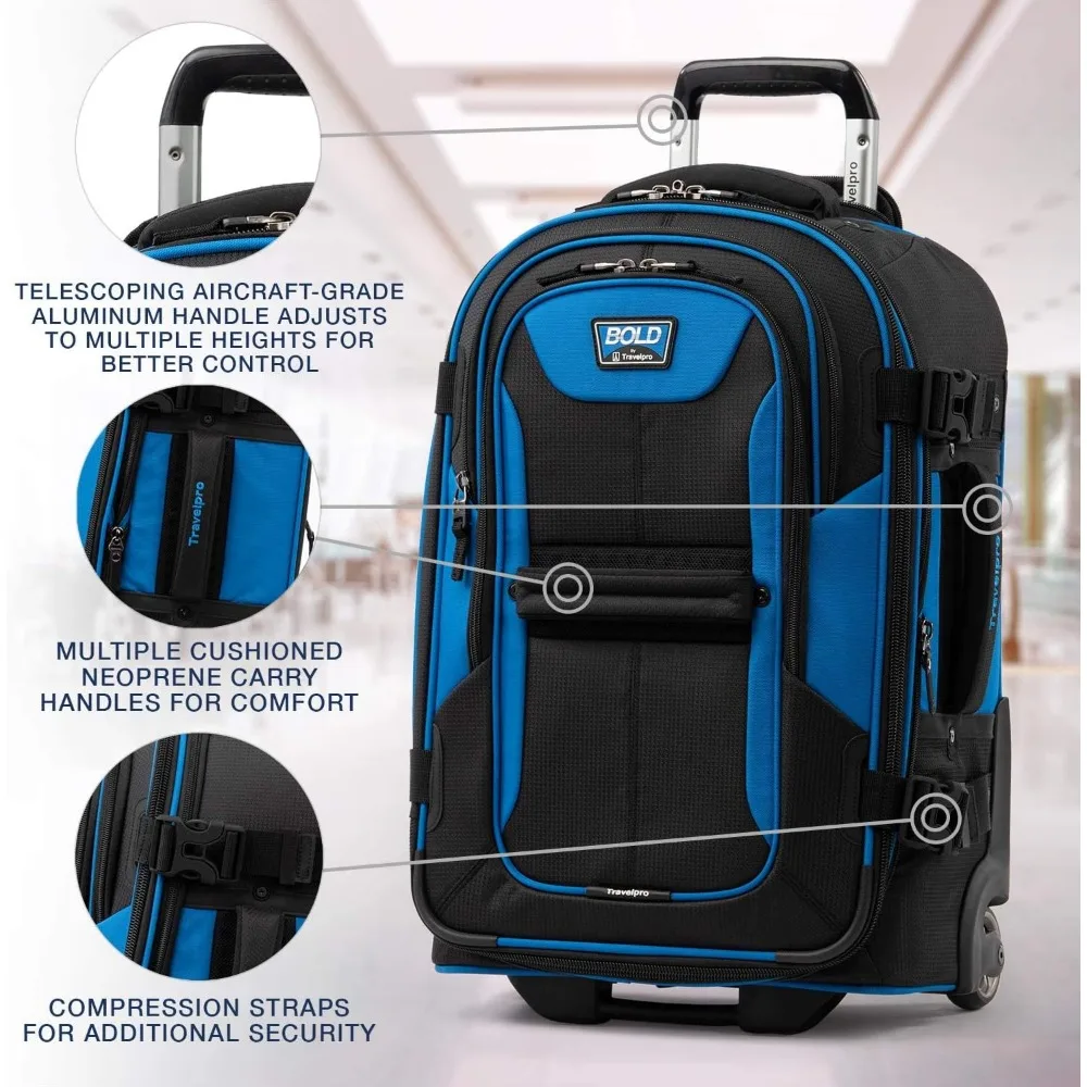 Expandable Softside 22-Inch Carry-On Rollaboard Luggage, Blue and Black, Travel-Friendly Lightweight Suitcase