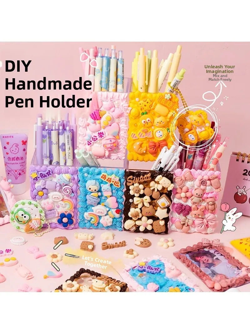 diy-手作りクリーミーグルーアクリルデスクオーガナイザー大容量ペンホルダークリエイティブ文具収納ボックス家の装飾アクセサリー