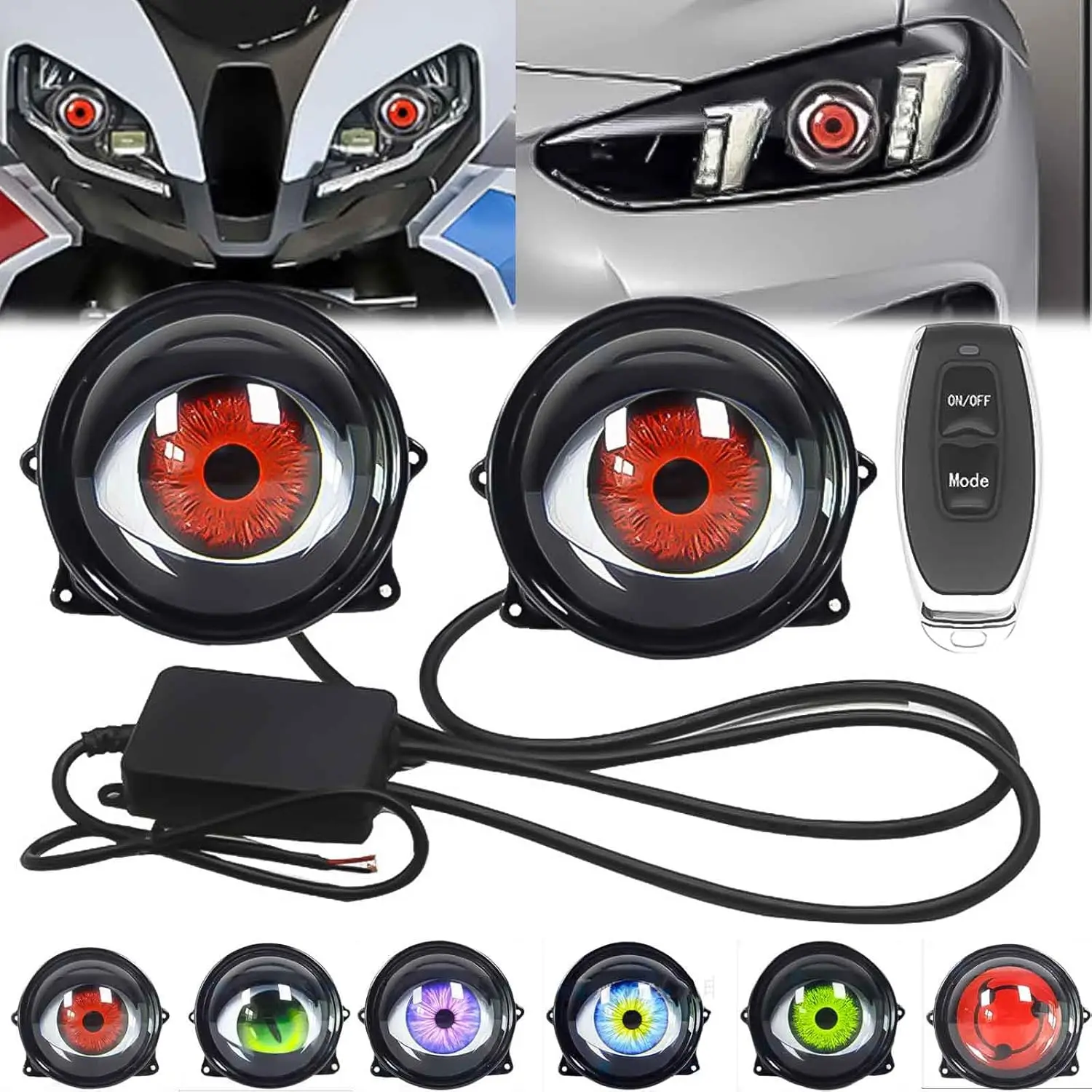 

Car Devil'S Eyes Light 6/33 Modes LED Dynamic Devil Demo Eyes Lens Atmosphere Light Led Dynamic Adjustable Devil Eye Car Lights