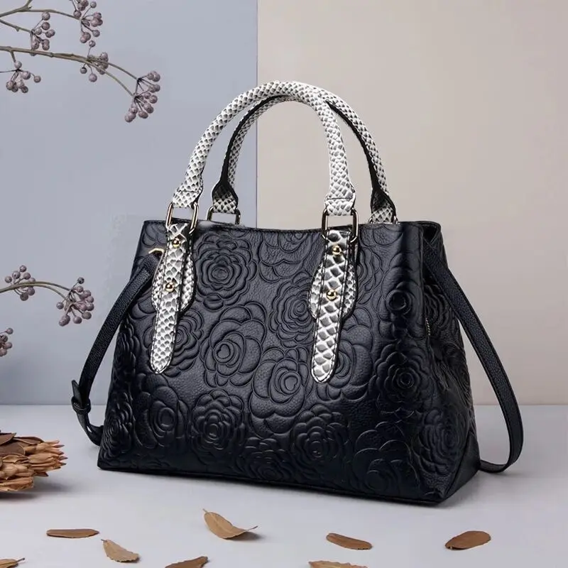 Genuine Leather Handbag for Women Trendy Large Capacity Middle-Aged Big Bag Cowhide Leather Single-Shoulder Bag Women's Bag