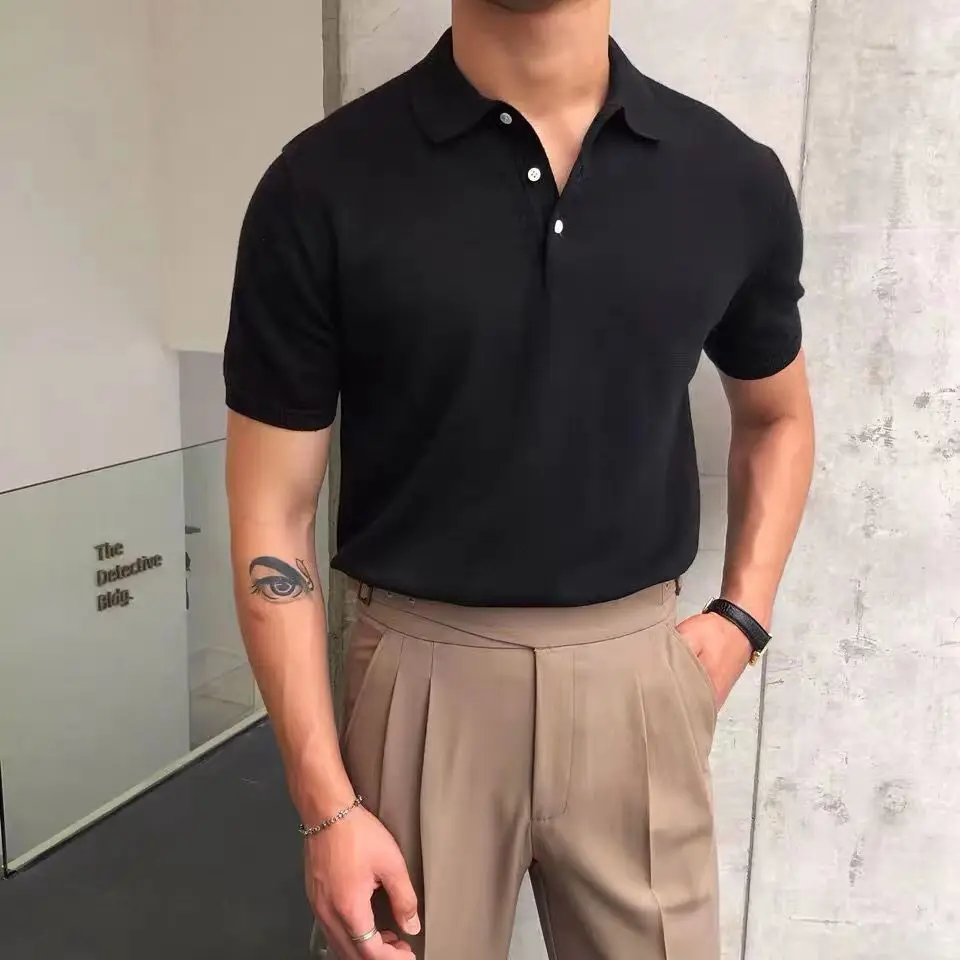 Summer Thin Men's Slim-Fit Casual Knitted POLO Shirt Stylish Simple T-Shirt Cotton Short