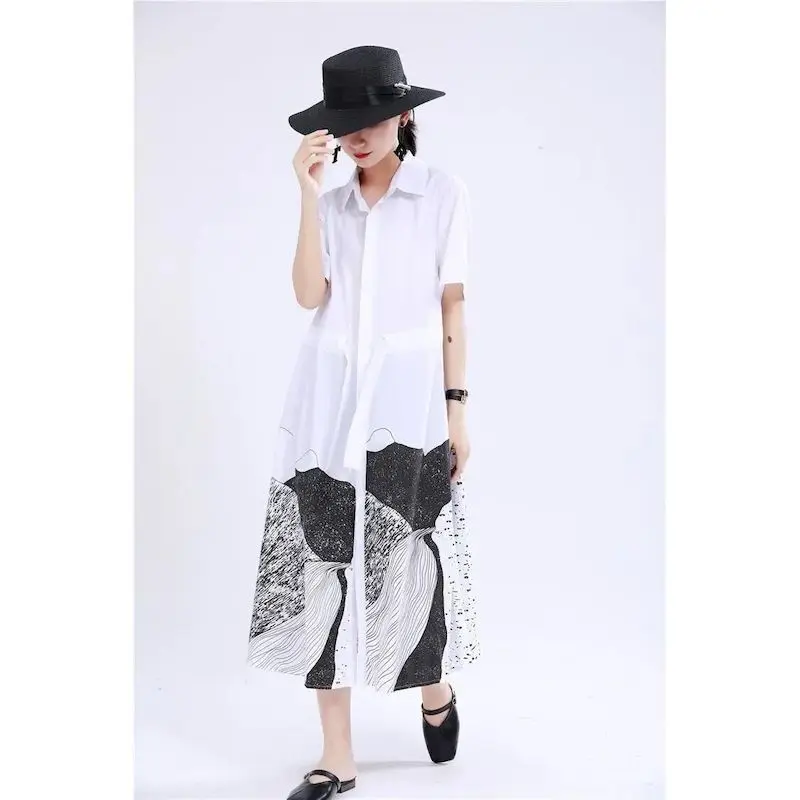 Italienische Stil Kleider Mode Vintage Kurzarm Hemd Rock schlanke mittellange Design Print Kleid Sommer Trend ästhetische Kleidung