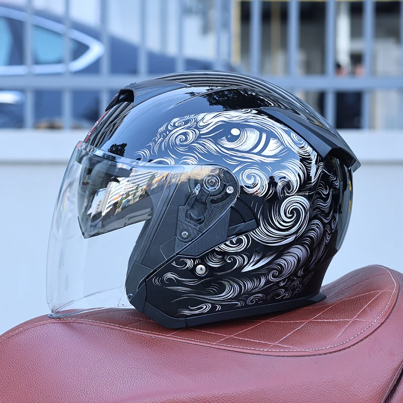 

Мотоциклетный шлем Orz-600, ретро-шлем-полусфера с двойными линзами для мужчин и женщин, универсальный шлем для всех сезонов