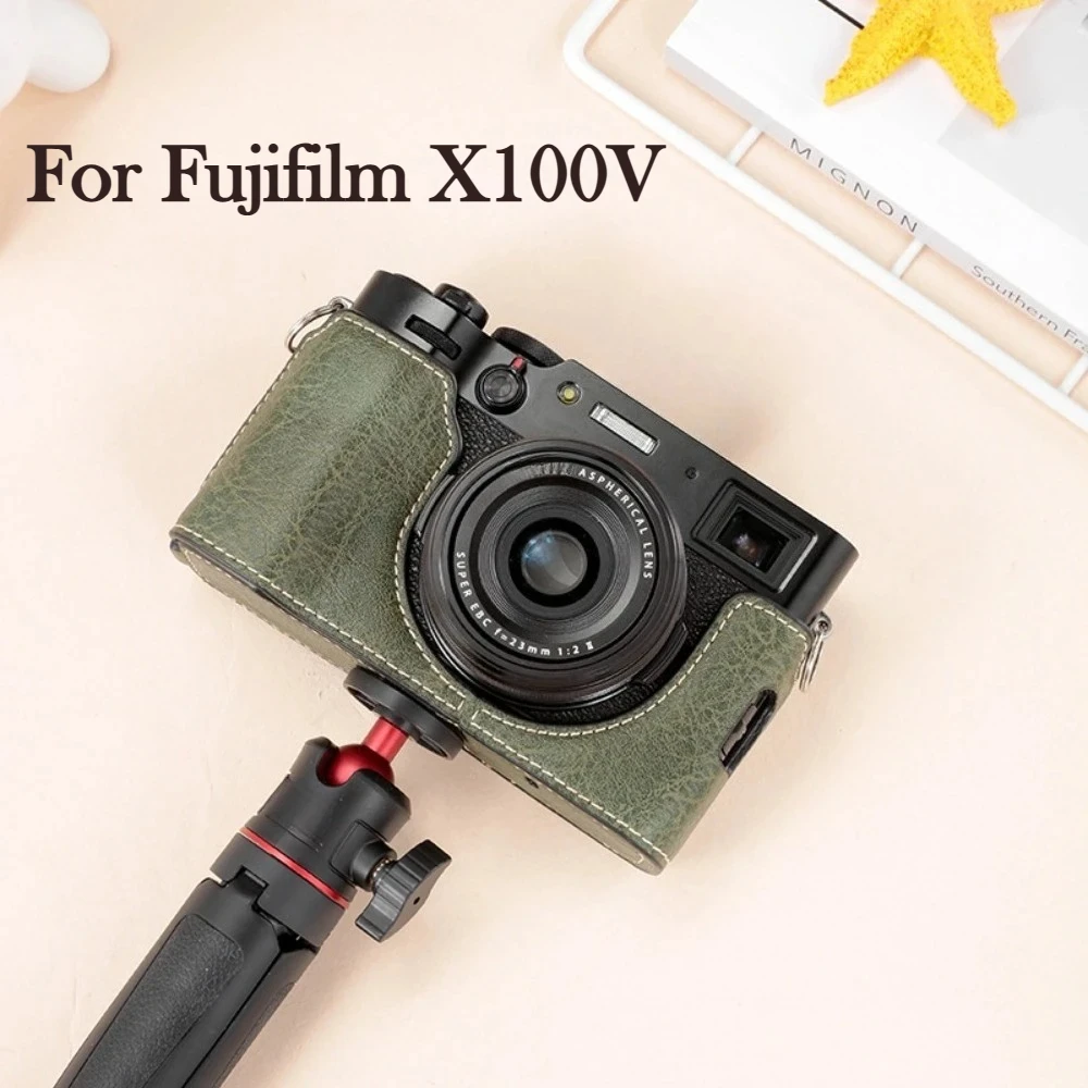 PU Leather Half Case For Fujifilm X100V Camera,Retro Bottom Protective Cover With Battery Opening Hand Grip Accessory Camera Bag