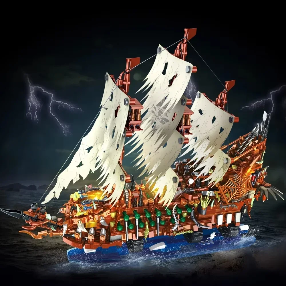 

Flying Dutchman pirate ship children's puzzle assembly building block model compatible with Lego lights pirate ship assembly toy
