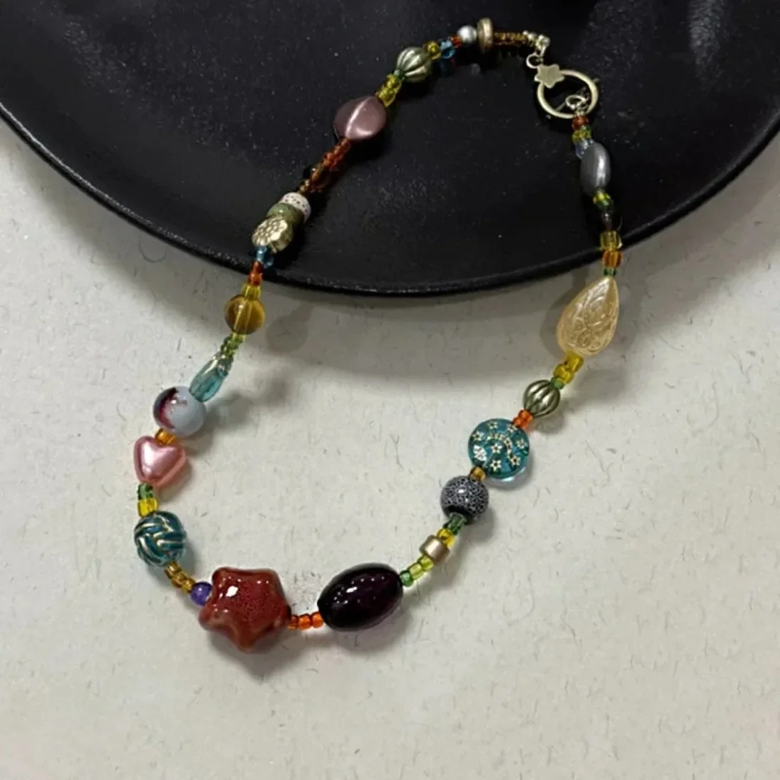 Colar étnico feito à mão com estrela – Boho colorido frisado joias de clavícula de verão, novo estilo chinês