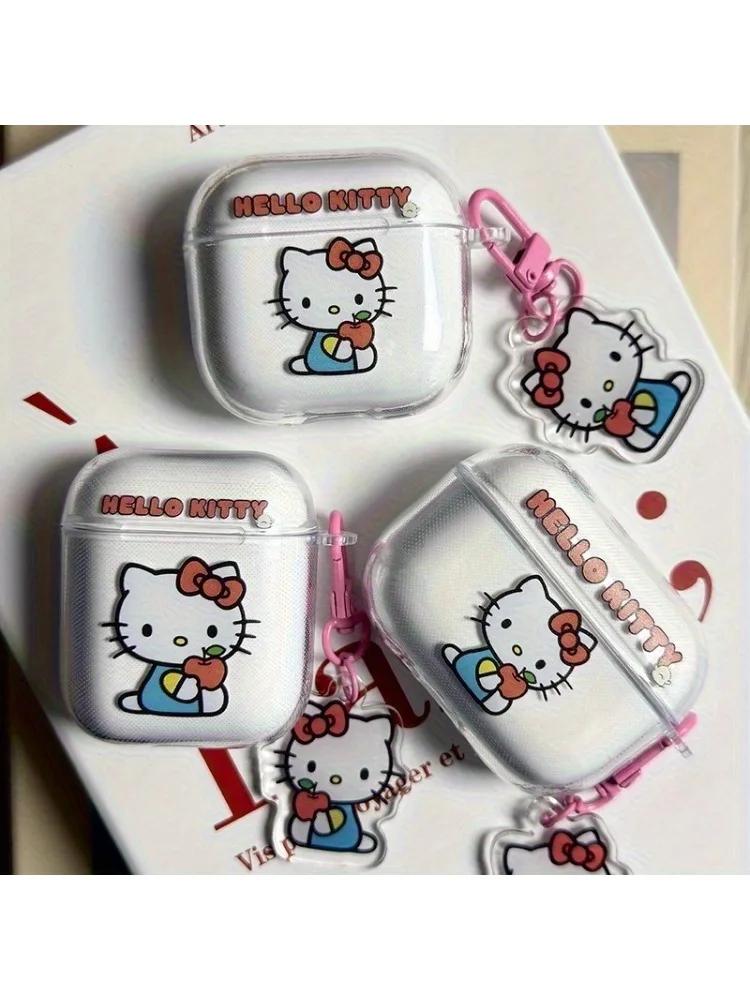 Sanrio Hello Kitty étui Transparent pour écouteurs pour Airpods 1 2 3 4 Pro 2 sans fil Bluetooth casque housse de protection avec pendentif