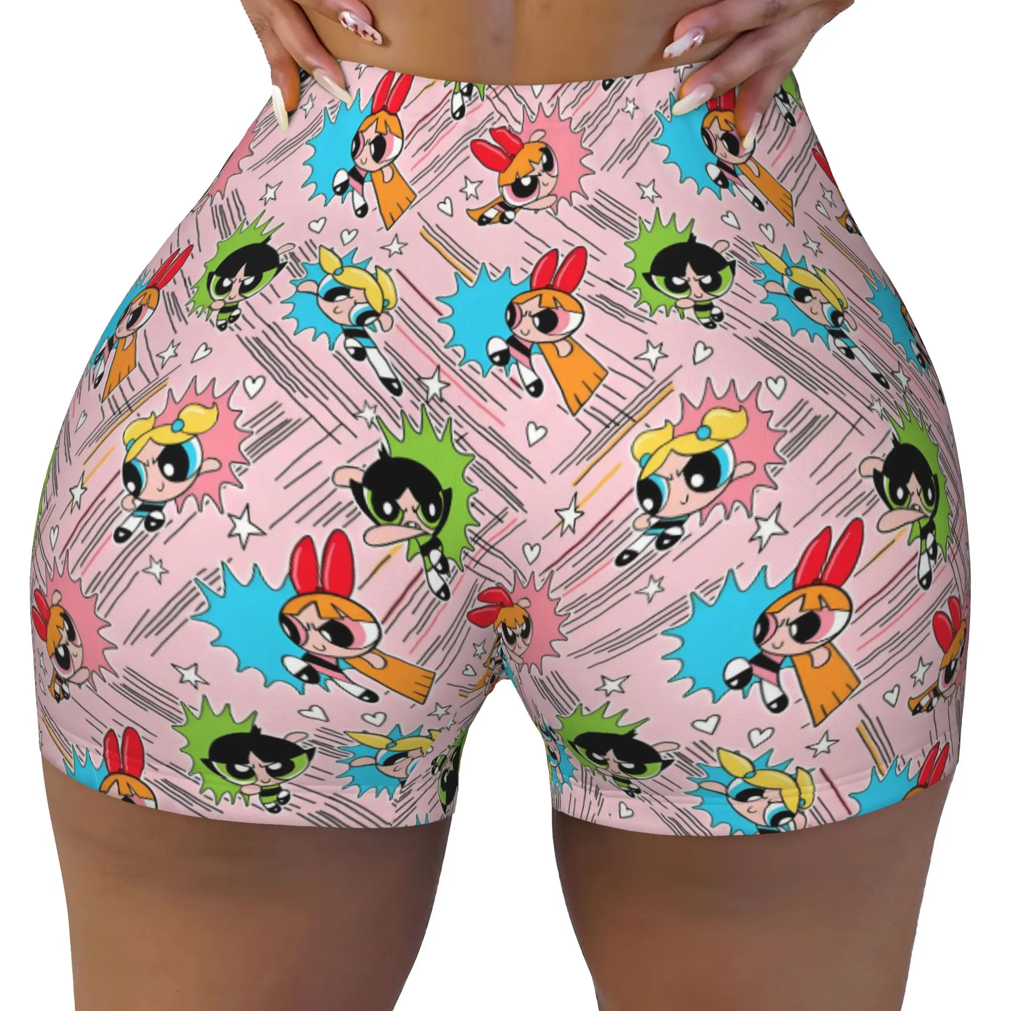 Custom Poweres Anime Puffes Workout Shorts Women Buttercup Blossom Bunny Gym Volleyball Running Yoga Shorts