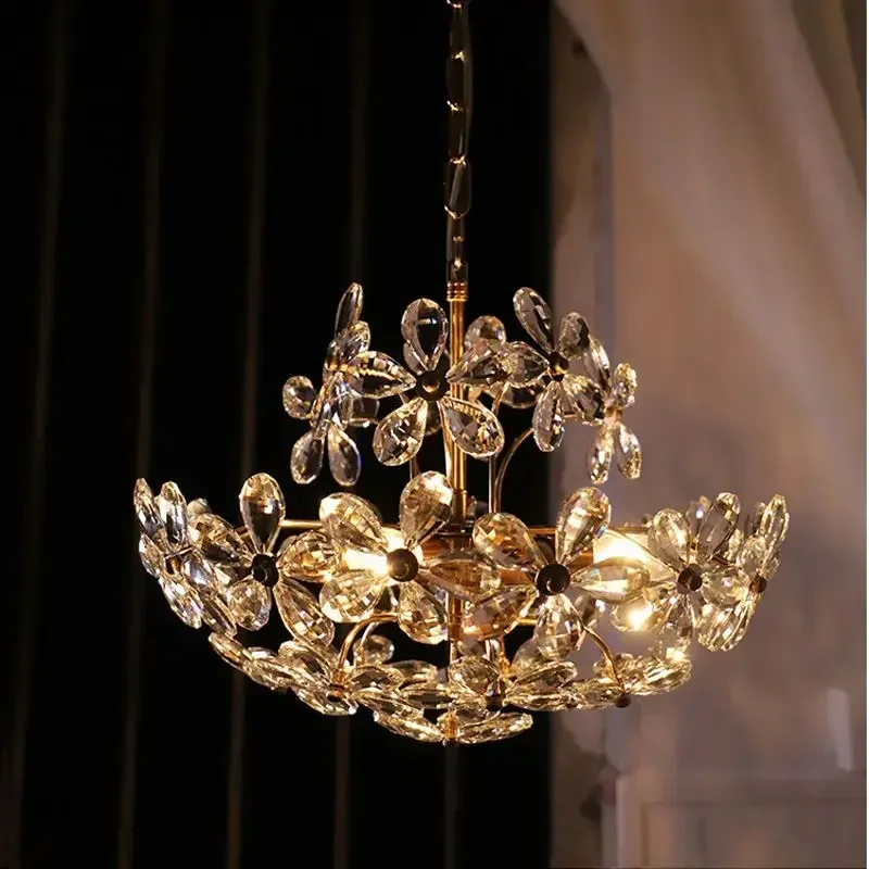 Modern Led Flower Chandeliers For Living Dining Room Pendent Lamps Fantasy Crystal Home Decor Hanging Light Luster Fixtures