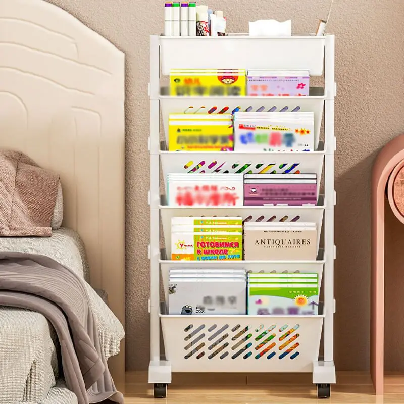Simple Movable Book Shelf on Wheels Storage Bookcase Creative Bookshelf Display Stand Home Decoration DIY Book Organizer