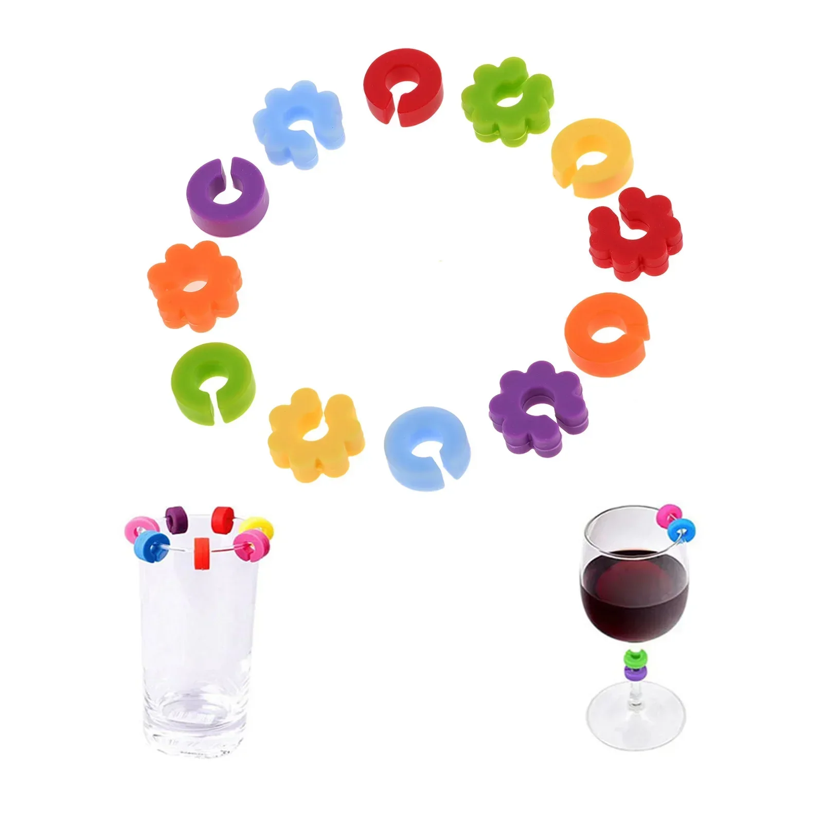 Marqueur d'identification de verre à vin coloré, étiquette en Silicone pour verre à boire, étiquette de tasse, cuisine à domicile, Bar, fête, décor de Table de mariage, 12 pièces