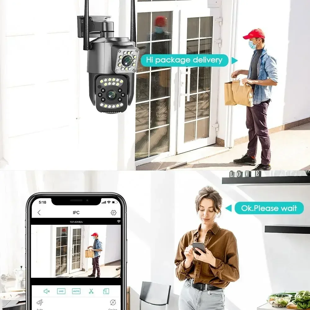 Outdoor IP66 Waterproof Night Vision Security Camera Two-way Intercom AI Mobile Tracking  HD 4MP WIFI IP CCTV