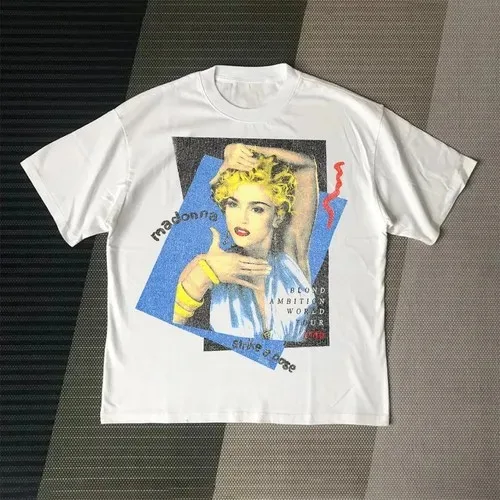 Madonna T-Shirt Madonna Graphic Tour Anthrazitfarbenes Baumwoll-Oversize-T-Shirt für Damen und Herren, Unisex, Sommer, bequeme Kleidung für Damen und Herren