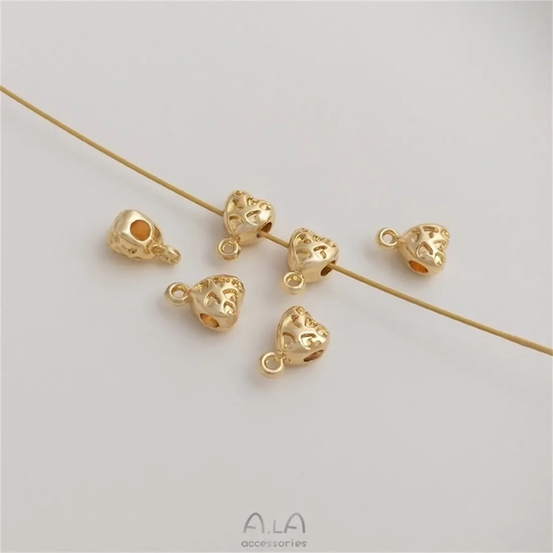 14K Gold-Color Heart-shaped Beaded Ring Beads, Handmade Jewelry, DIY Bracelets, Necklaces, Charm Accessories