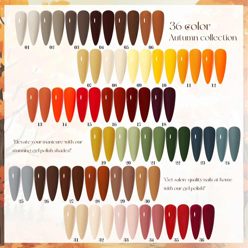 Vendeeni 36 Farben/Set Herbst Pure Color Gel Nagellack TPO HEMA FREI Hochpigmentierter UV Soak-Off Gel Lack mit Display – Detail 7