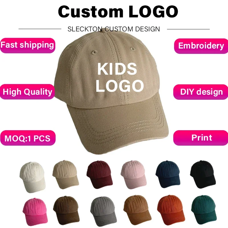 SLECKTON Kid Custom Logo Child Baseball Cap Name Embroidery Picture DIY Brand Design Cotton Summer Children Cap Unisex Wholesale