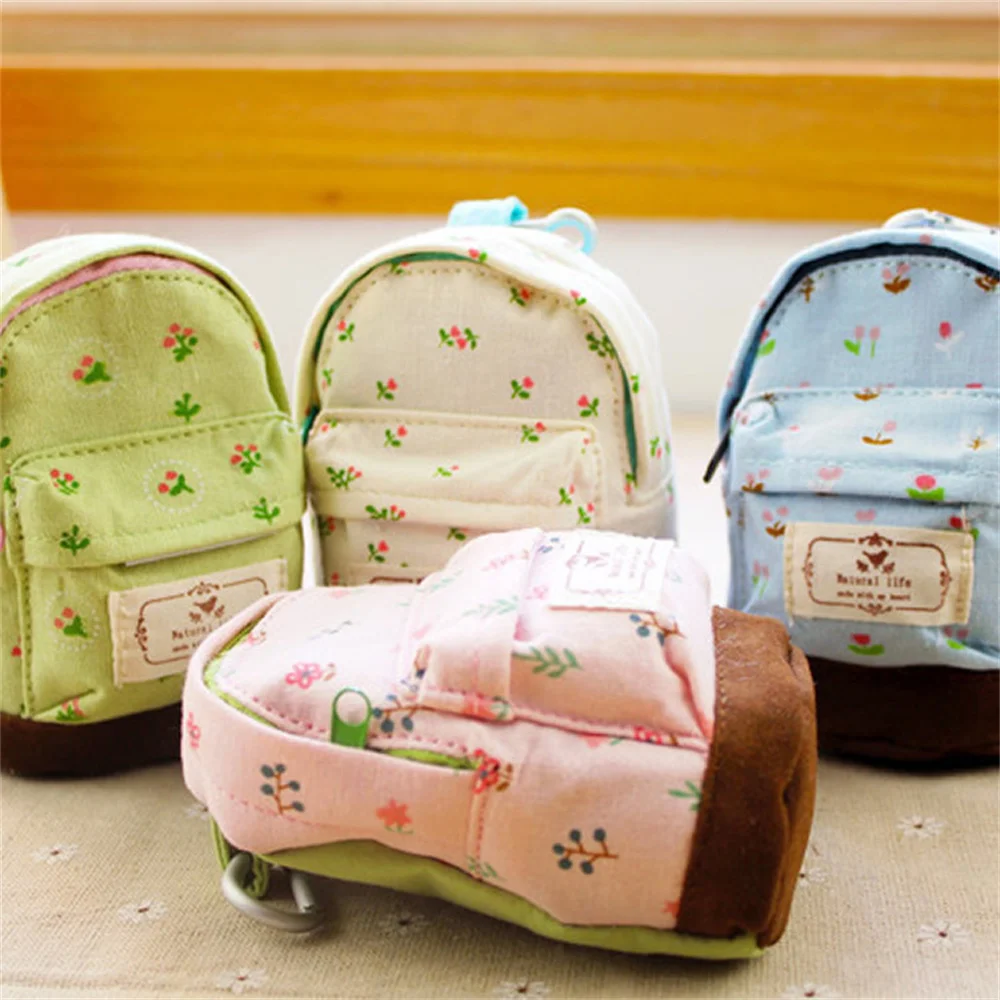 

New Canvas Handheld Coin Purse Light Portable Wallet Children Unisex Mini Storage Bag Cute Flower Print Key Case Card Holder