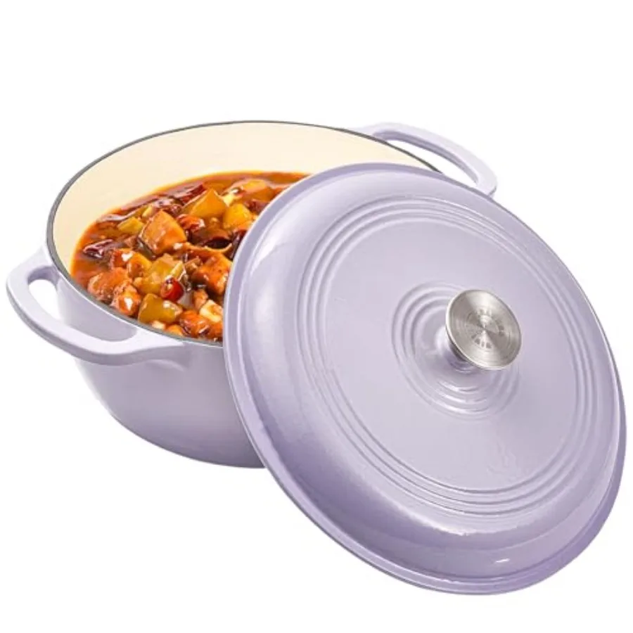 

Чугунная эмалированная жаровня (голландская печь) на 6 кварт с крышкой, сверхпрочная, для выпечки хлеба, тушения, приготовления рагу, запекания, безопасна для духовки