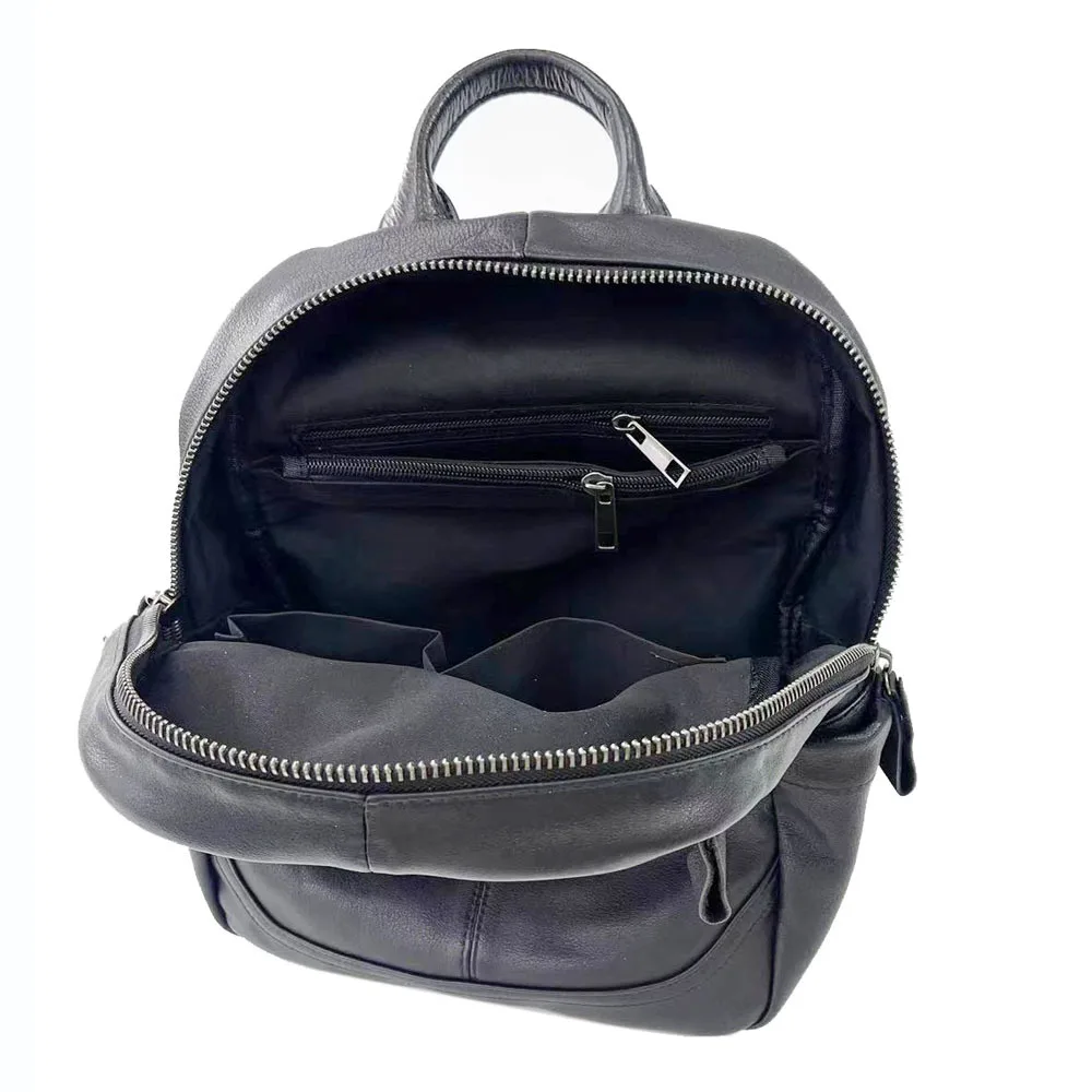 حقيبة ظهر من الجلد الطبيعي باللون الأسود للنساء مضادة للسرقة حقيبة كتف للسفر للفتيات حقيبة ظهر مدرسية من جلد البقر الحقيقي