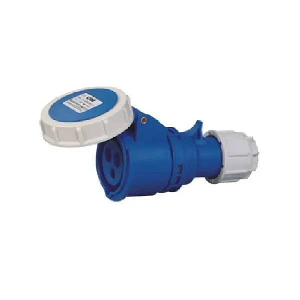32A 220V-250V Industrial Female Connector, 3 Pin 2P+E, Waterproof IP67, CEE/IEC IEC60309, Blue, 50/60Hz 3P 6h