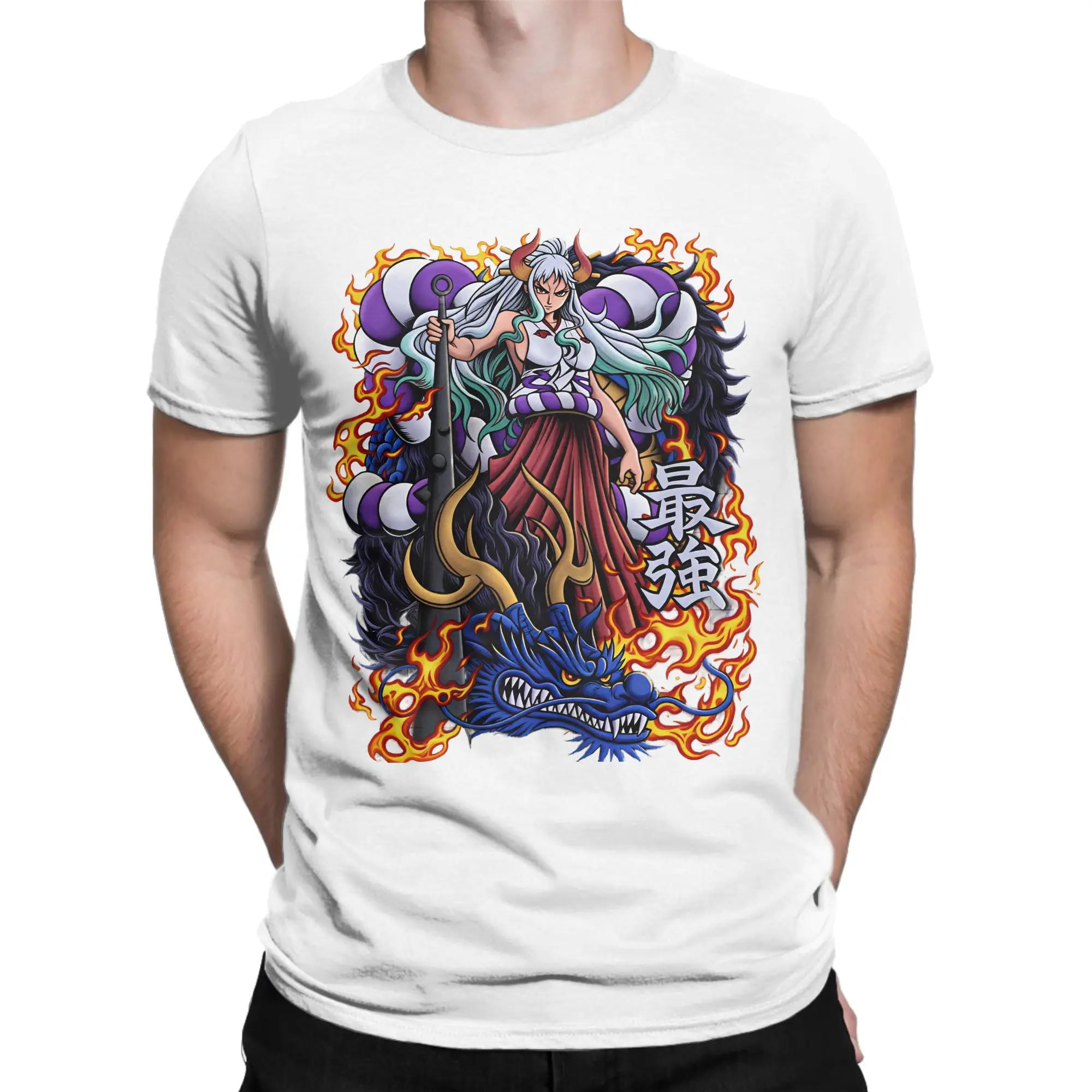 One Piece Yamato Anime Kaido Battle Wano Country T-Shirts for Men Pure Cotton Tees Crewneck Short Sleeve T Shirts Plus Size Tops