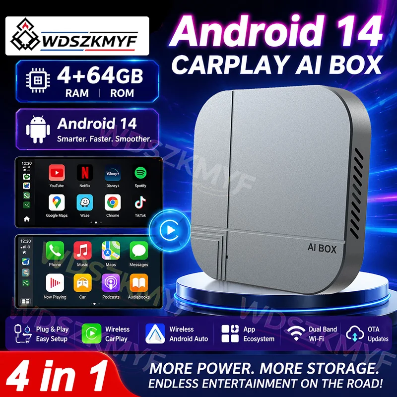 4G+64G/2G+32G Android Smart AI Box Wireless CarPlay Android Auto TV Box For Youtube Netflix For VW Nissan Toyota Hyundai Ford