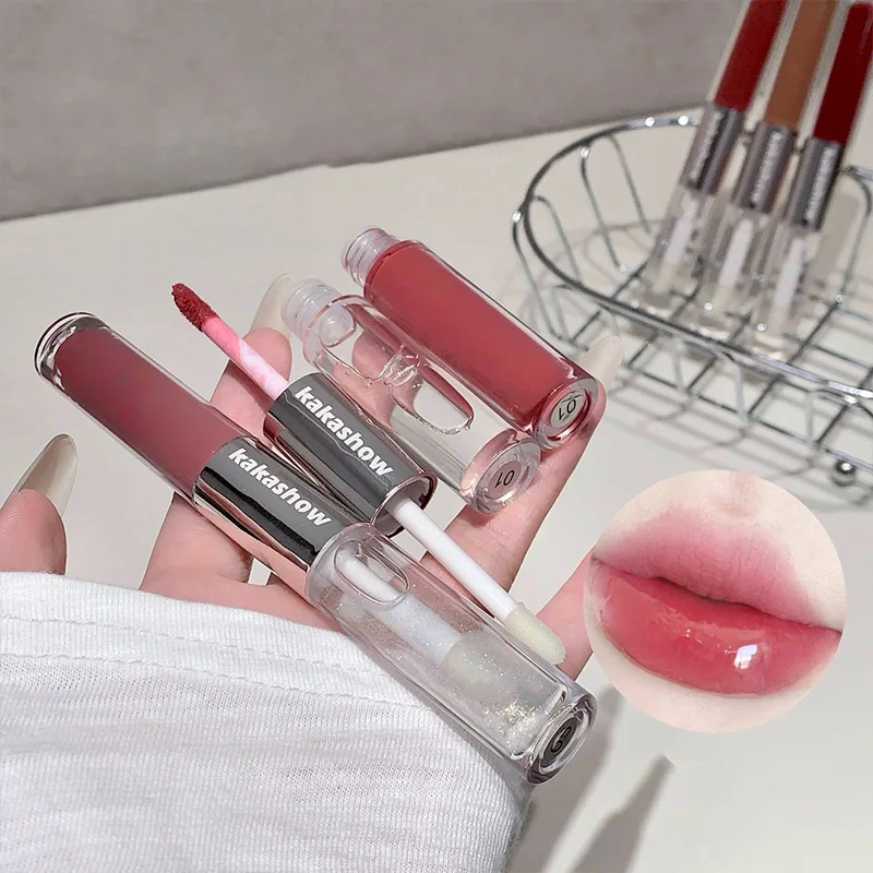 KAKASHOW 2-in-1 Dual-Ended Tinted Lip Balm and Lip Oil Matte Velvet Lip Color High Shine Gloss Smooth Lightweight Lip Makeup Pen