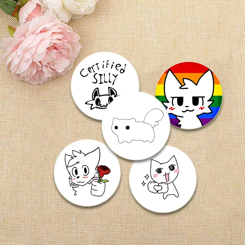 Cute Cartoon Animals Pins Boykisser Silly Cat Funny Meme Brooches Round Creative Badge Backpack Accessories Jewelry Gifts