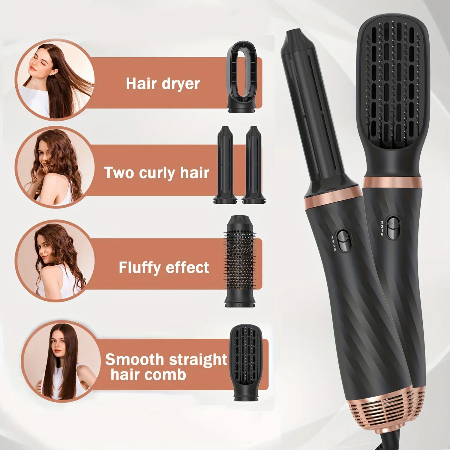 Hair Dryer Brush 5 in 1 Detachable Blow Dryer Ionic Hot Air Styling Comb Ceramic Hair Straightener Thermal Brush Air Curler Wand