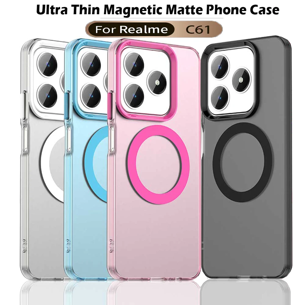 Per Magsafe Custodia per telefono opaca per Realme C61 C63 Note60 Ricarica wireless magnetica per Magsafe Realme Narzo Cover posteriore antiurto
