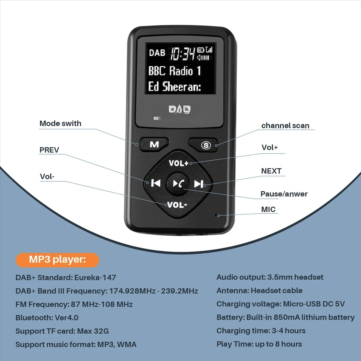 بيع DAB/DAB راديو رقمي جيب FM بلوتوث 4.0 راديو محمول صغير سماعة MP3 مايكرو USB للمنزل #5