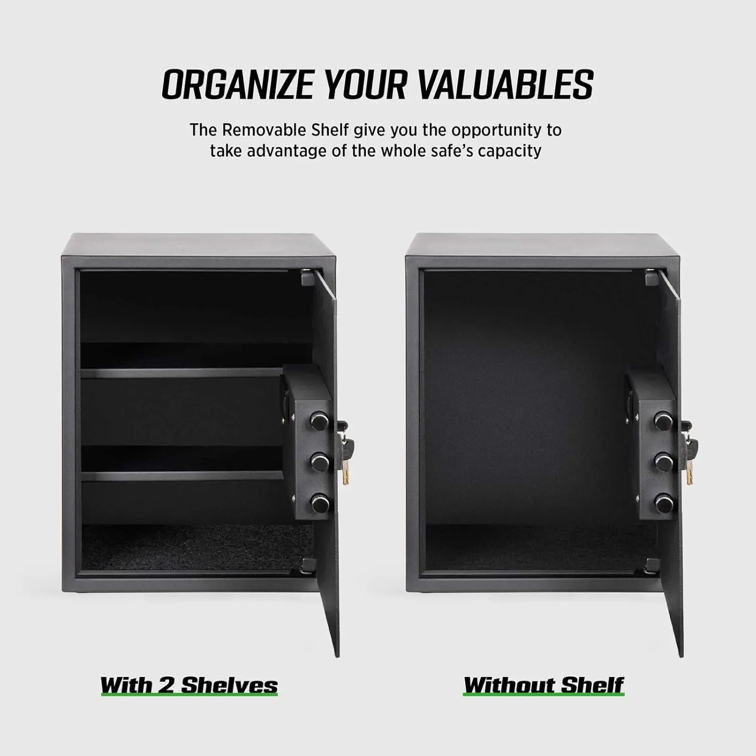 Security Safe Cabinet Personal Box, 1.7 Cuft with Digital Keypad Lock and Keys Safe Box for Cash Money Home Dorm Office Hotel Bu