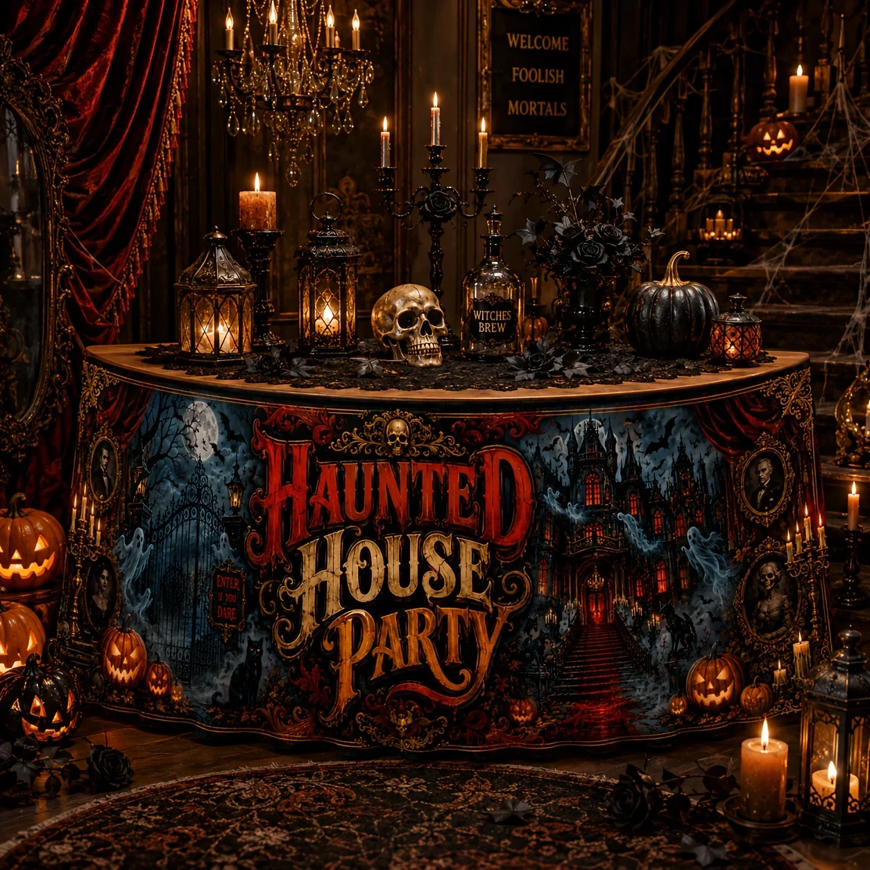 Party table skirt 1 piece - Ghost House Halloween printed polyester table skirtxzj