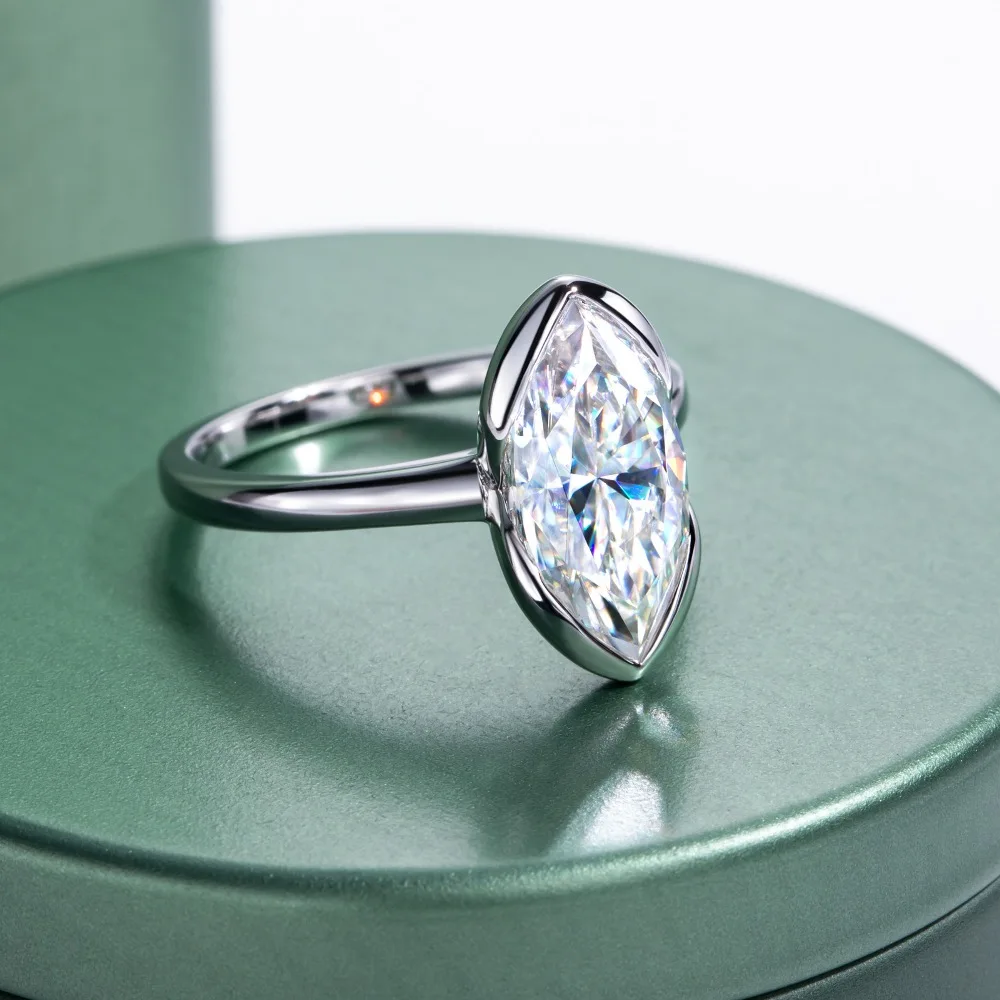 

Luxury 7x14mm 3ct Solitaire Moissanite Women's Ring -925 Sterling Silver Wedding Band & Engagement Ring Anniversary Jewelry Gift