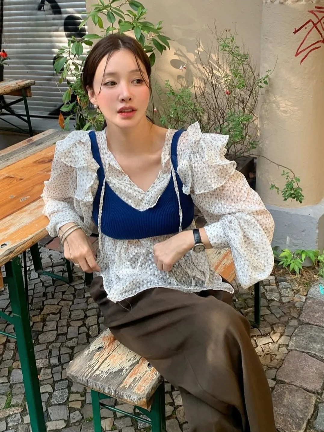 

Fre Floral Print irt Women's Layered Knitted Vest Autumn New Sle Chinese Brandl Commute Sle Pure E-commerce S