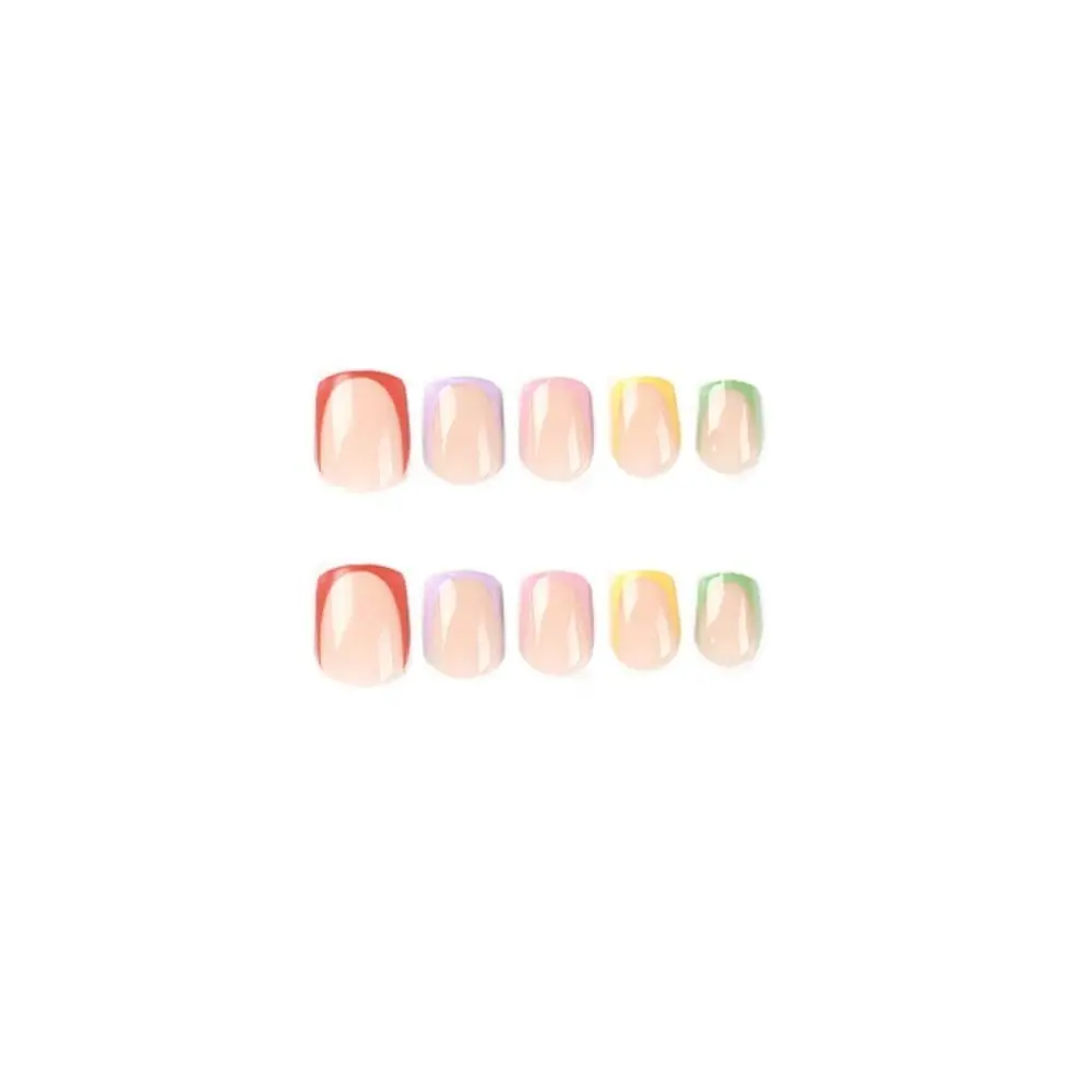 24pcs Nail Tips Press on Nails Fake Nials unghie finte Short Square French Colorful Edge