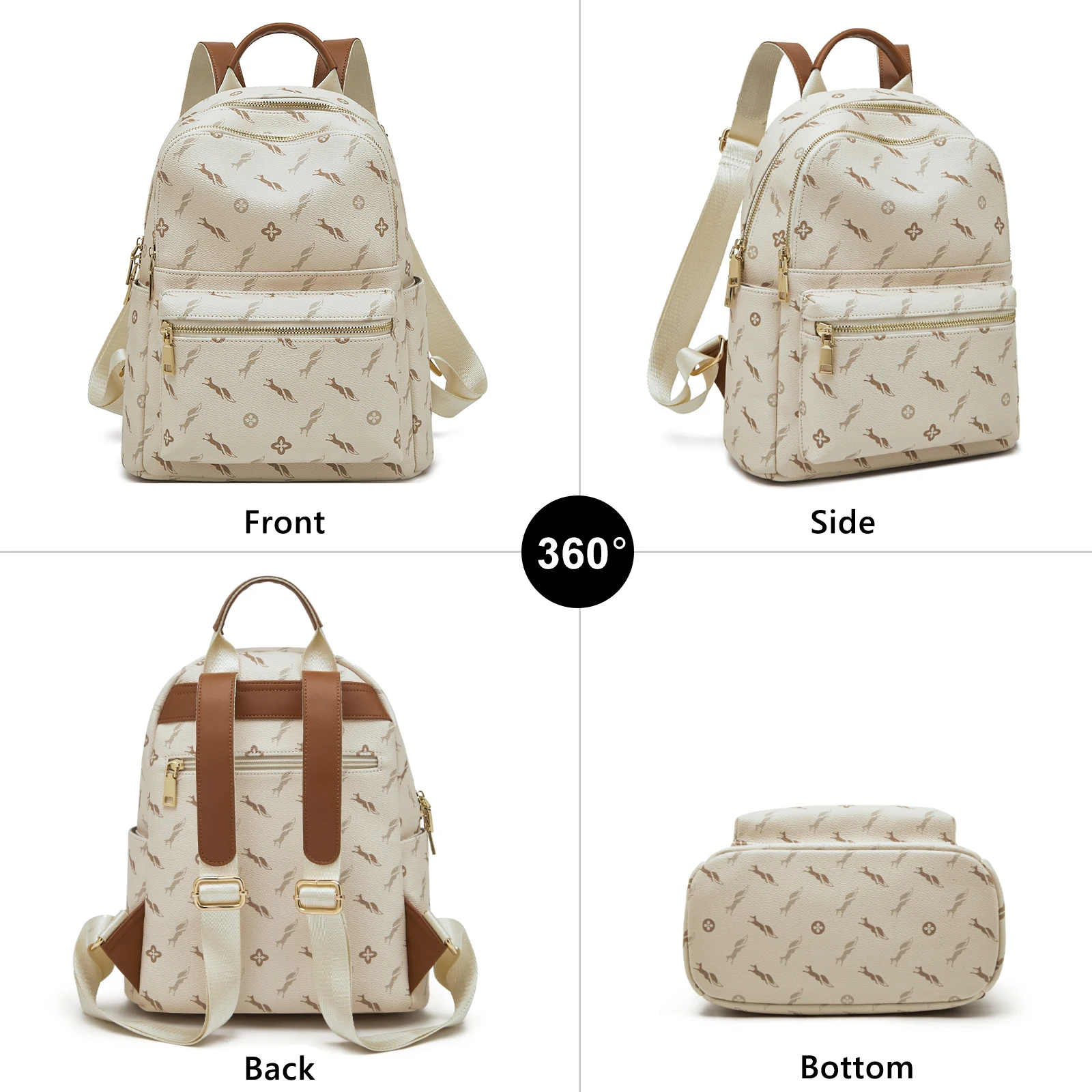 FOXER Women Fashion Backpack Elegant Printed Leather Rucksack Large Capacity Daily Girl's School Bag Travel Ladies Shoulder Bag